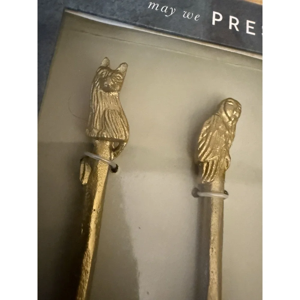 Anthropologie‎ Lovis Woodland Brass Cheese Knives Serving Set Owl Fox Squirrel